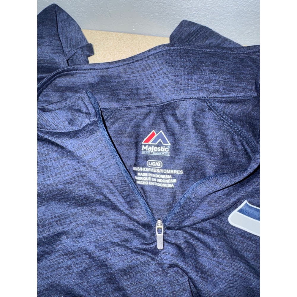 Majestic Seattle Seahawks Mens Large Navy Blue Heather Quarter Zip Pullover L‎ - Picture 4 of 4